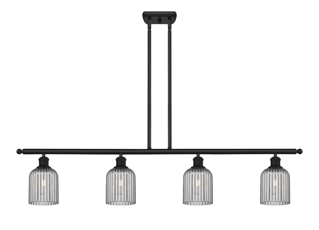 Innovations Lighting Bridal Veil 5" Island Light - Matte Black Linear Chandeliers Innovations Lighting Light Smoke ; Glass Type: Light Smoke; Ribbed  