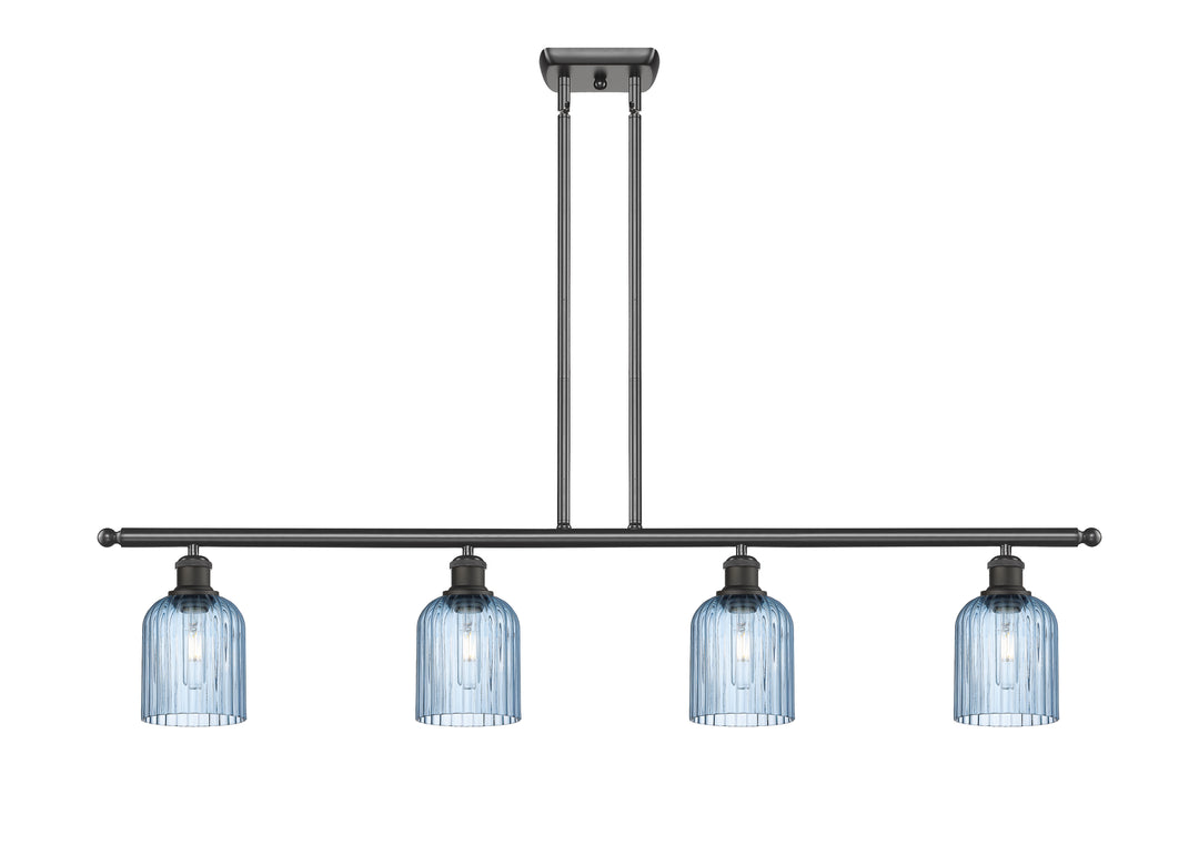 Innovations Lighting Bridal Veil 5" Island Light - Oil Rubbed Bronze Linear Chandeliers Innovations Lighting Princess Blue ; Glass Type: Princess Blue; Ribbed  