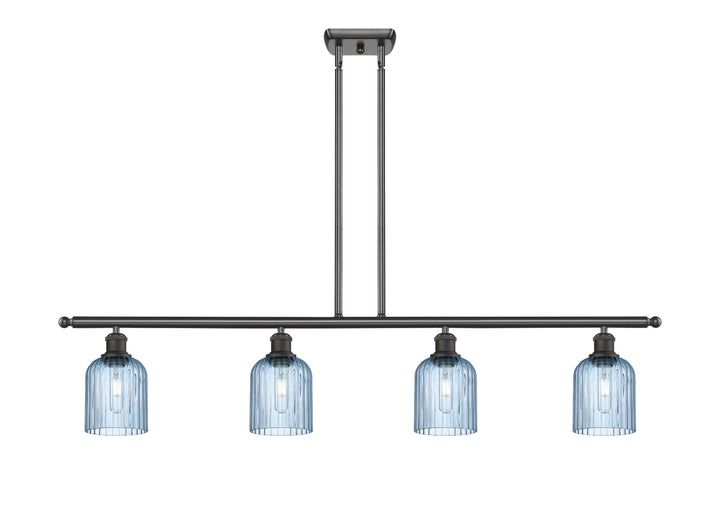 Innovations Lighting Bridal Veil 5" Island Light - Oil Rubbed Bronze Linear Chandeliers Innovations Lighting Princess Blue ; Glass Type: Princess Blue; Ribbed  