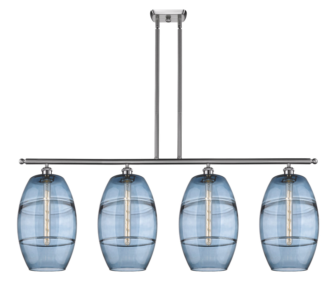 Innovations Lighting Vaz 10" Island Light - Brushed Satin Nickel Linear Chandeliers Innovations Lighting Blue  ; Glass Type: Blue  