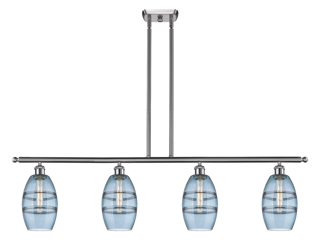 Innovations Lighting Vaz 6" Island Light - Brushed Satin Nickel Linear Chandeliers Innovations Lighting Blue  ; Glass Type: Blue  