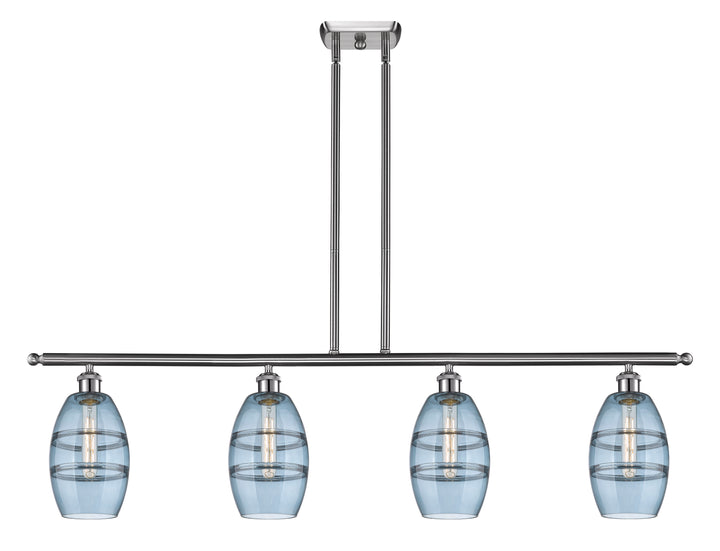 Innovations Lighting Vaz 6" Island Light - Brushed Satin Nickel Linear Chandeliers Innovations Lighting Blue  ; Glass Type: Blue  