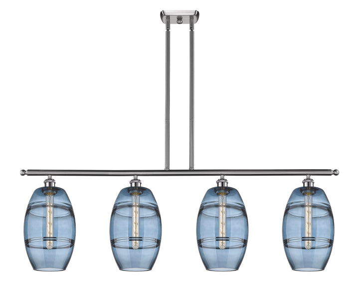 Innovations Lighting Vaz 8" Island Light - Brushed Satin Nickel Linear Chandeliers Innovations Lighting Blue  ; Glass Type: Blue  