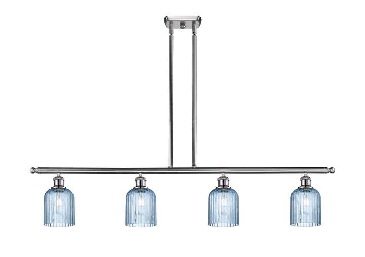 Innovations Lighting Bridal Veil 5" Island Light - Brushed Satin Nickel Linear Chandeliers Innovations Lighting Princess Blue ; Glass Type: Princess Blue; Ribbed  