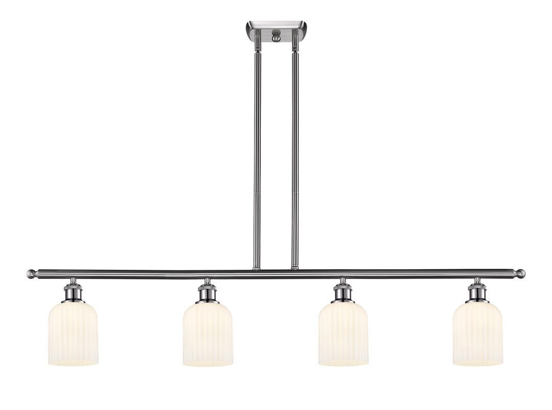 Innovations Lighting Bridal Veil 5" Island Light - Brushed Satin Nickel Linear Chandeliers Innovations Lighting Gloss White ; Glass Type: Gloss White; Ribbed  