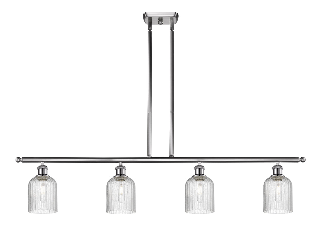 Innovations Lighting Bridal Veil 5" Island Light - Brushed Satin Nickel Linear Chandeliers Innovations Lighting Seedy ; Glass Type: Seedy; Ribbed  