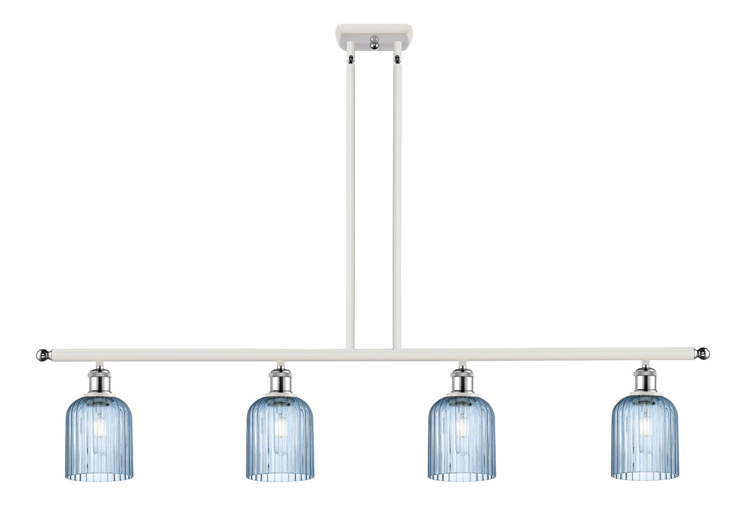 Innovations Lighting Bridal Veil 5" Island Light - White Polished Chrome Linear Chandeliers Innovations Lighting Princess Blue ; Glass Type: Princess Blue; Ribbed  