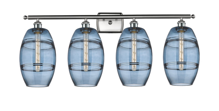 Innovations Lighting Vaz 8" Bath Vanity Light - Brushed Satin Nickel Vanity Lights Innovations Lighting Blue  ; Glass Type: Blue  