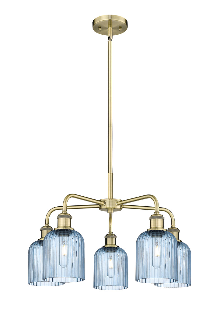 Innovations Lighting Bridal Veil 5" Chandelier Chandeliers Innovations Lighting Antique Brass Princess Blue ; Glass Type: Princess Blue; Ribbed 