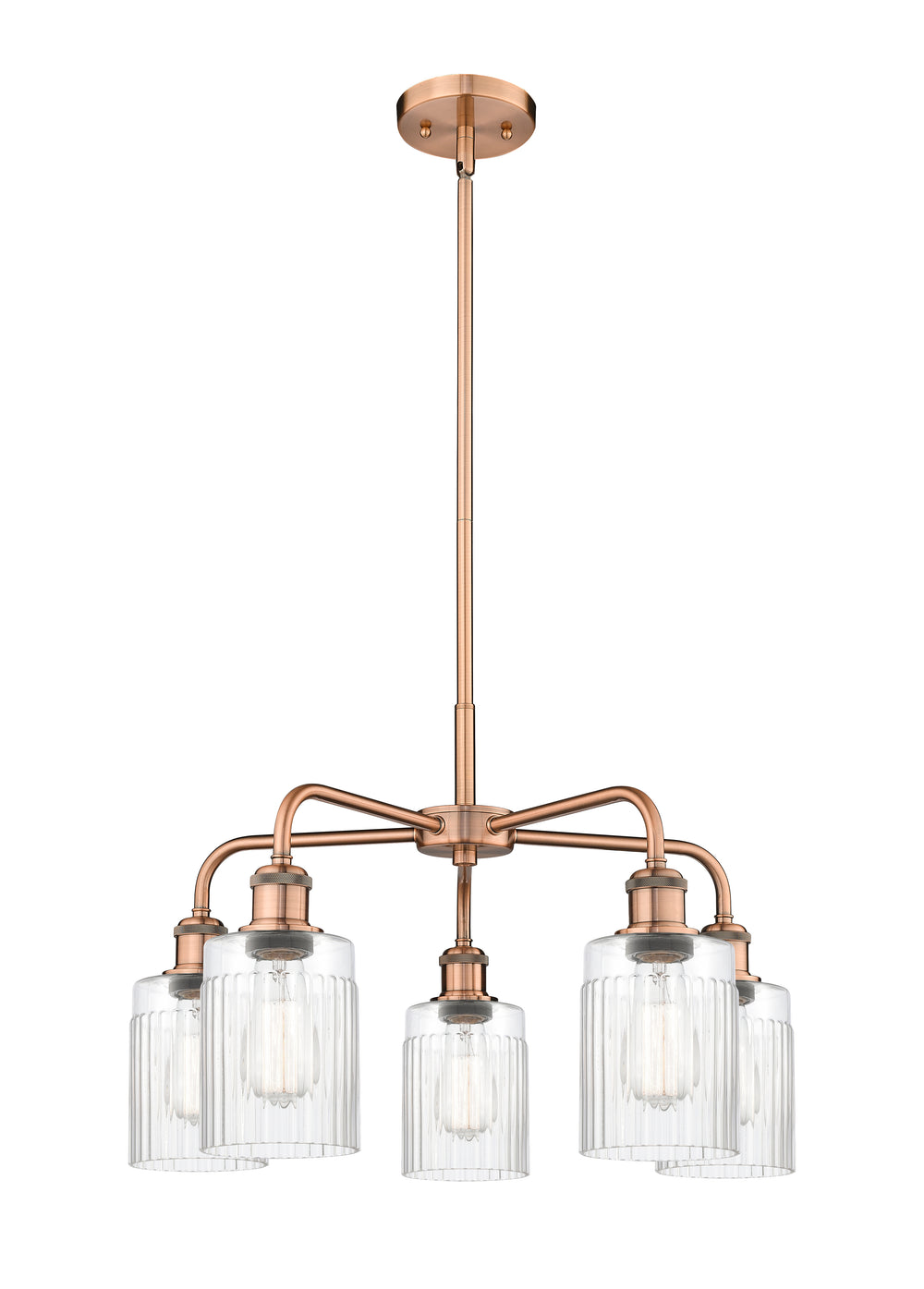 Innovations Lighting Hadley 5" Chandelier - Antique Copper Chandeliers Innovations Lighting Clear ; Glass Type: Clear; Ribbed  