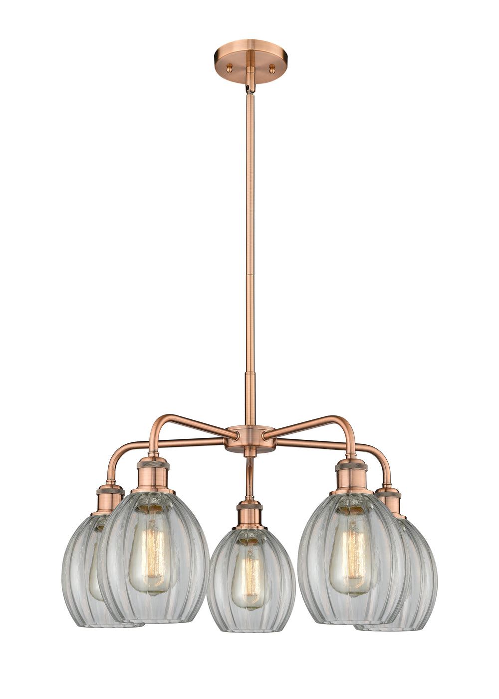 Innovations Lighting Eaton 5.5" Chandelier - Antique Copper Chandeliers Innovations Lighting Clear ; Glass Type: Transparent; Ribbed  