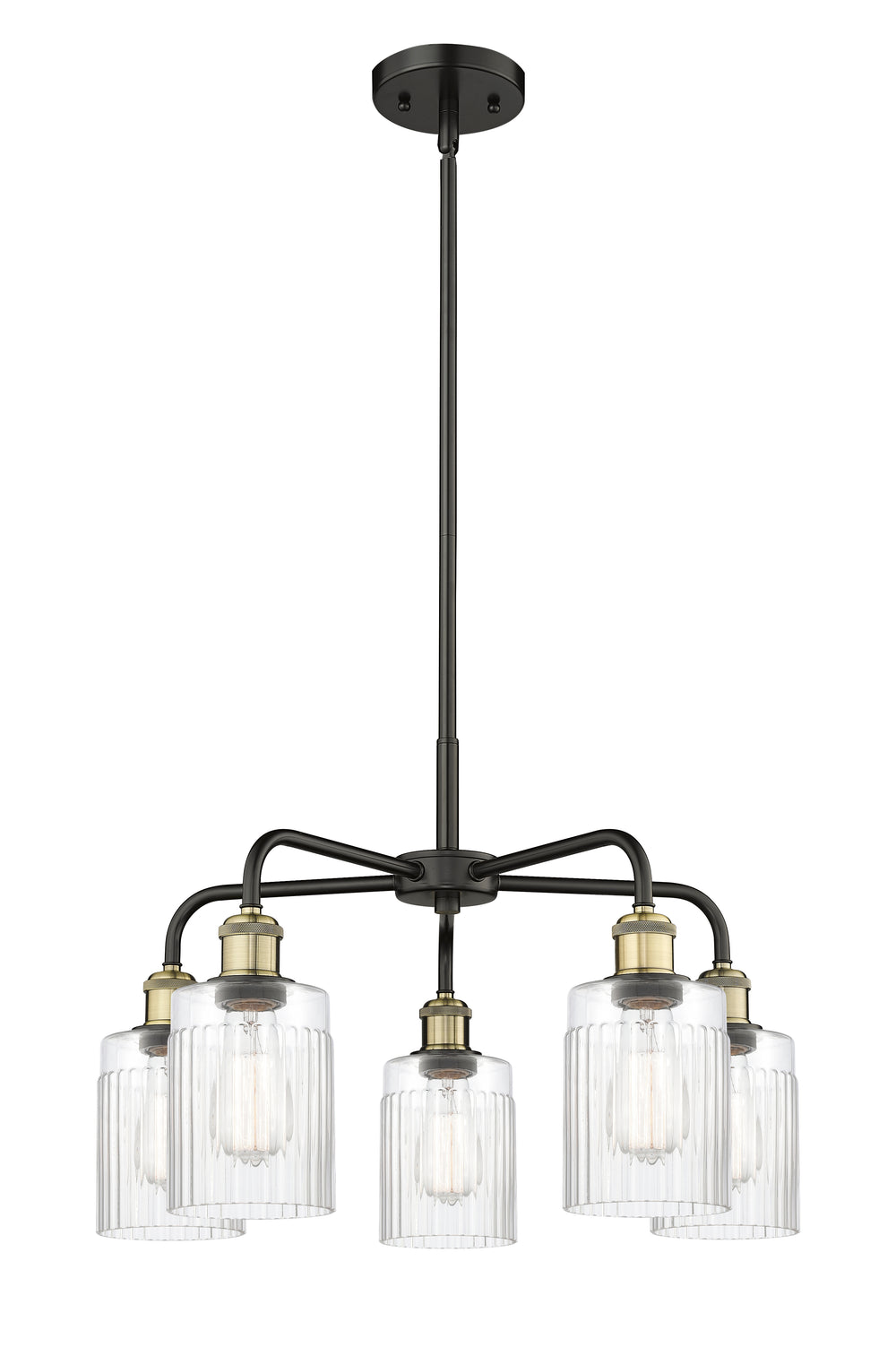 Innovations Lighting Hadley 5" Chandelier - Black Antique Brass Chandeliers Innovations Lighting Clear ; Glass Type: Clear; Ribbed  