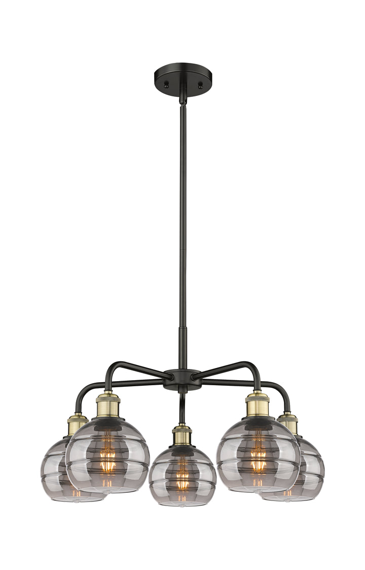 Innovations Lighting Rochester 6" Chandelier - Black Antique Brass Chandeliers Innovations Lighting Light Smoke ; Glass Type: Smoked  