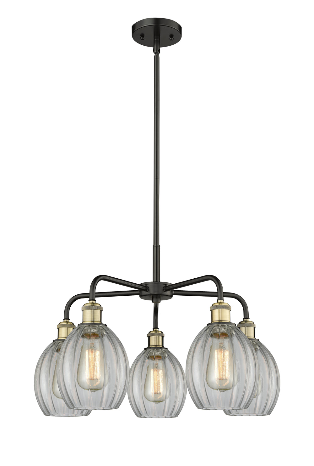 Innovations Lighting Eaton 5.5" Chandelier - Black Antique Brass Chandeliers Innovations Lighting Clear ; Glass Type: Transparent; Ribbed  