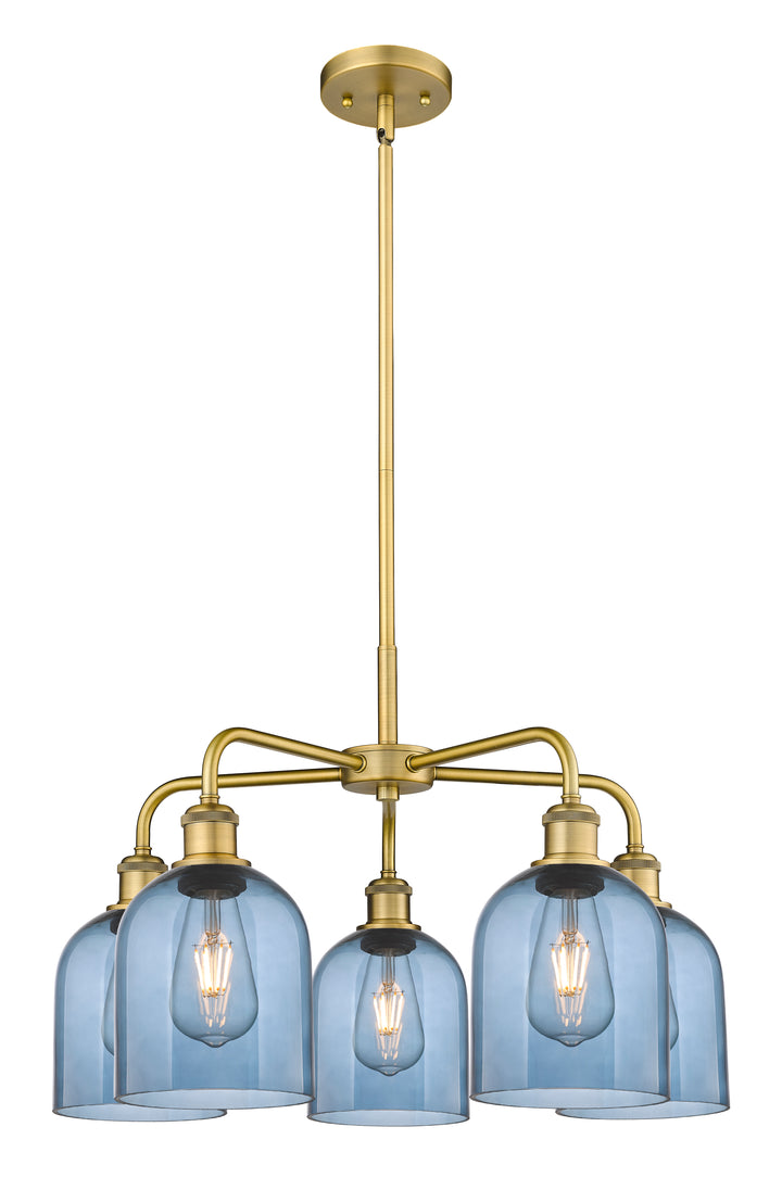 Innovations Lighting Bella 6" Chandelier Chandeliers Innovations Lighting Brushed Brass Blue  ; Glass Type: Blue 