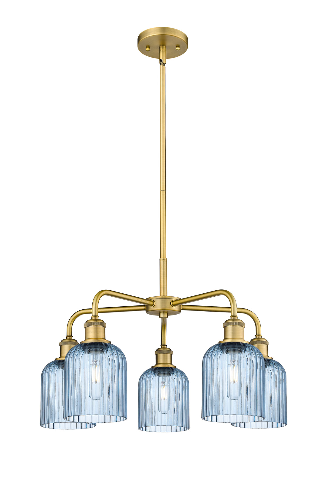 Innovations Lighting Bridal Veil 5" Chandelier Chandeliers Innovations Lighting Brushed Brass Princess Blue ; Glass Type: Princess Blue; Ribbed 