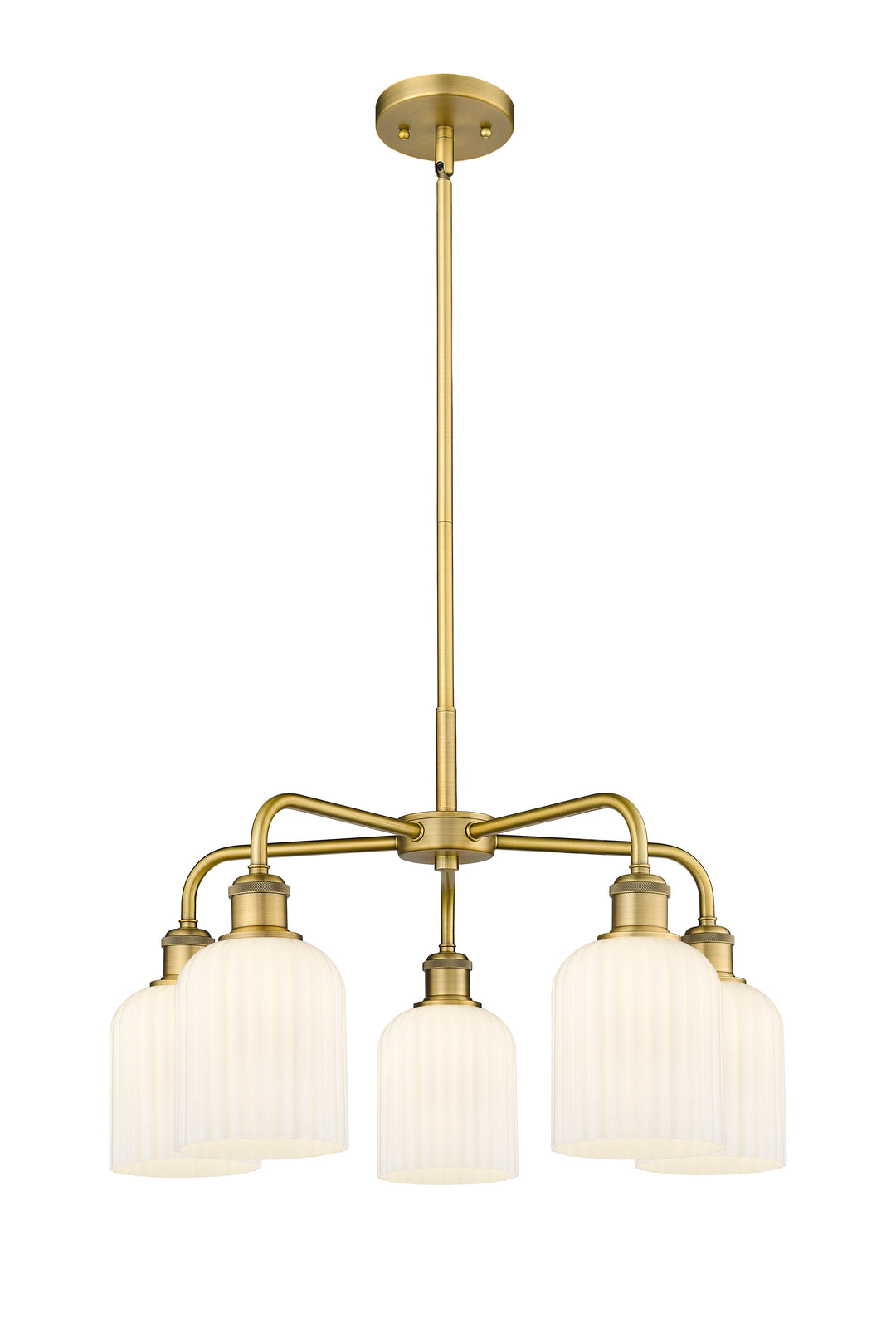 Innovations Lighting Bridal Veil 5" Chandelier Chandeliers Innovations Lighting Brushed Brass Gloss White ; Glass Type: Gloss White; Ribbed 