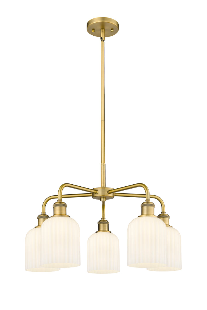 Innovations Lighting Bridal Veil 5" Chandelier Chandeliers Innovations Lighting Brushed Brass Gloss White ; Glass Type: Gloss White; Ribbed 