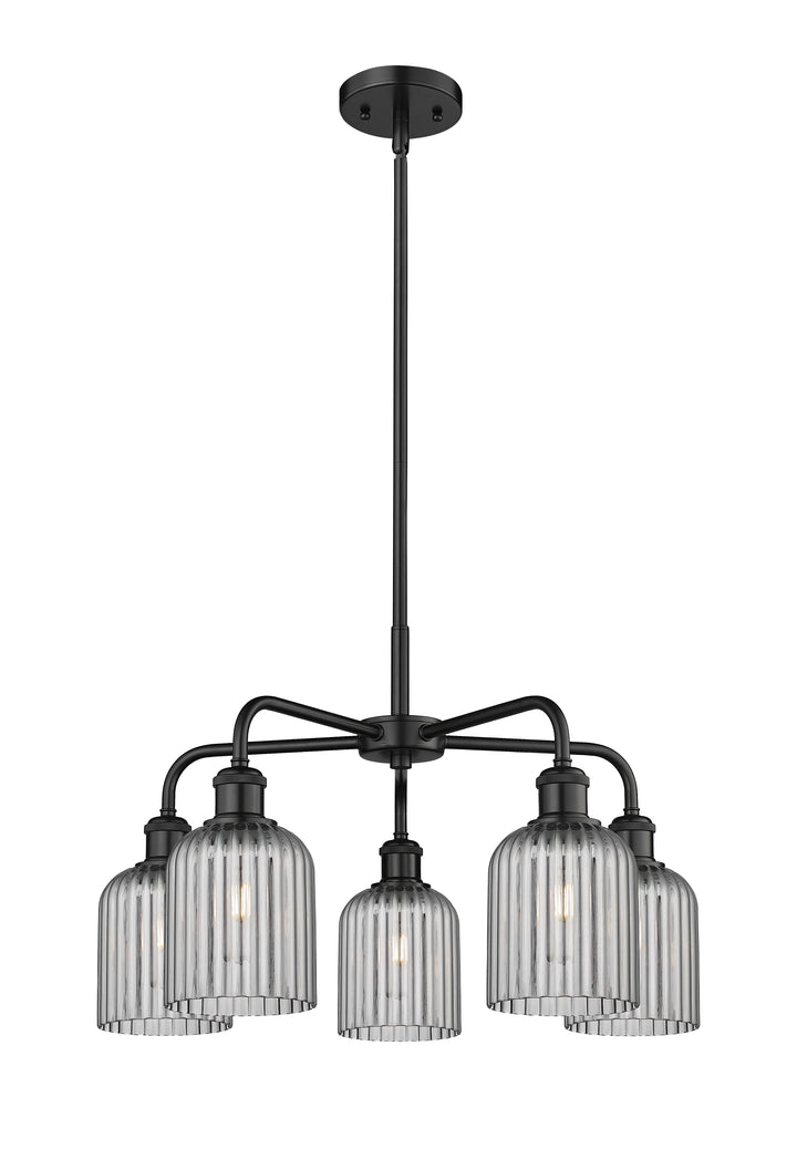 Innovations Lighting Bridal Veil 5" Chandelier Chandeliers Innovations Lighting Matte Black Light Smoke ; Glass Type: Light Smoke; Ribbed 