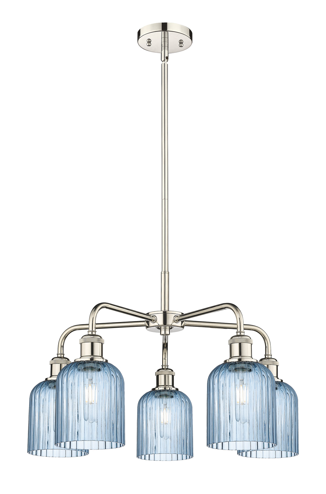 Innovations Lighting Bridal Veil 5" Chandelier Chandeliers Innovations Lighting Polished Nickel Princess Blue ; Glass Type: Princess Blue; Ribbed 