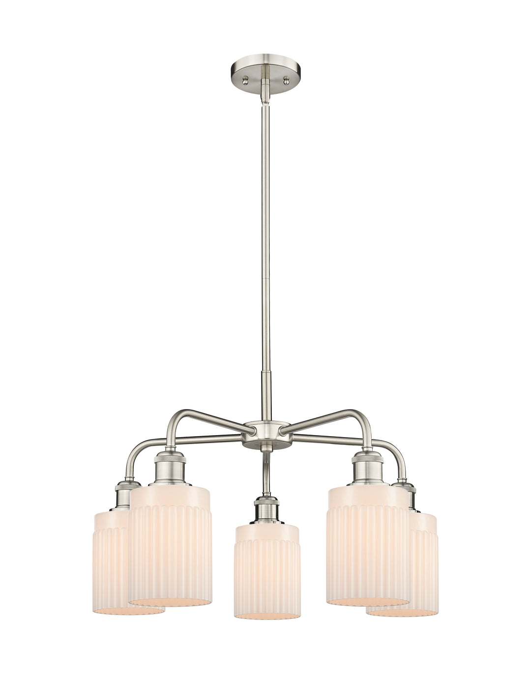 Innovations Lighting Hadley 5" Chandelier - Satin Nickel Chandeliers Innovations Lighting Matte White ; Glass Type: White; Ribbed  