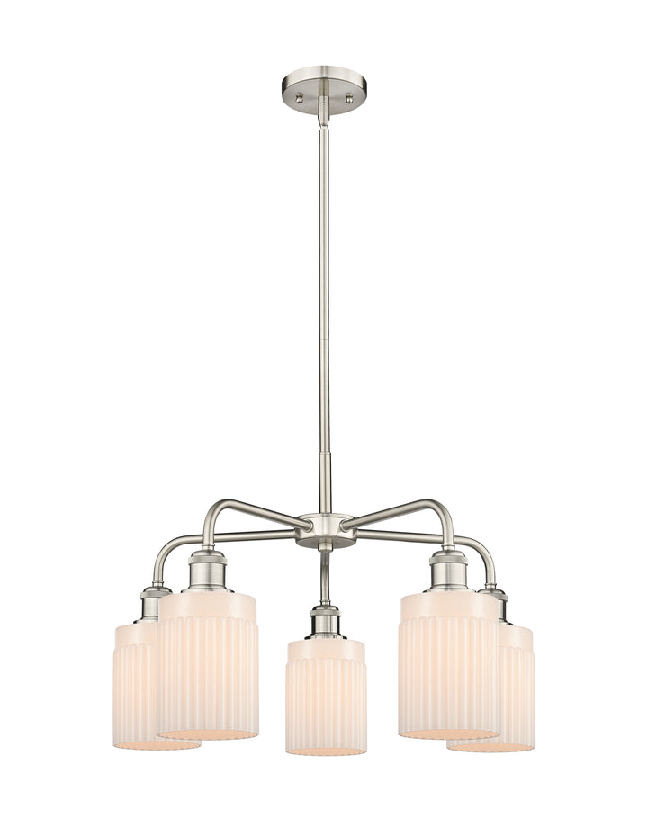 Innovations Lighting Hadley 5" Chandelier - Satin Nickel Chandeliers Innovations Lighting Matte White ; Glass Type: White; Ribbed  