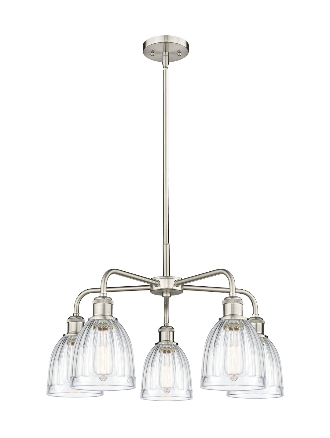 Innovations Lighting Brookfield 6" Chandelier Chandeliers Innovations Lighting Satin Nickel Clear ; Glass Type: Transparent; Ribbed 