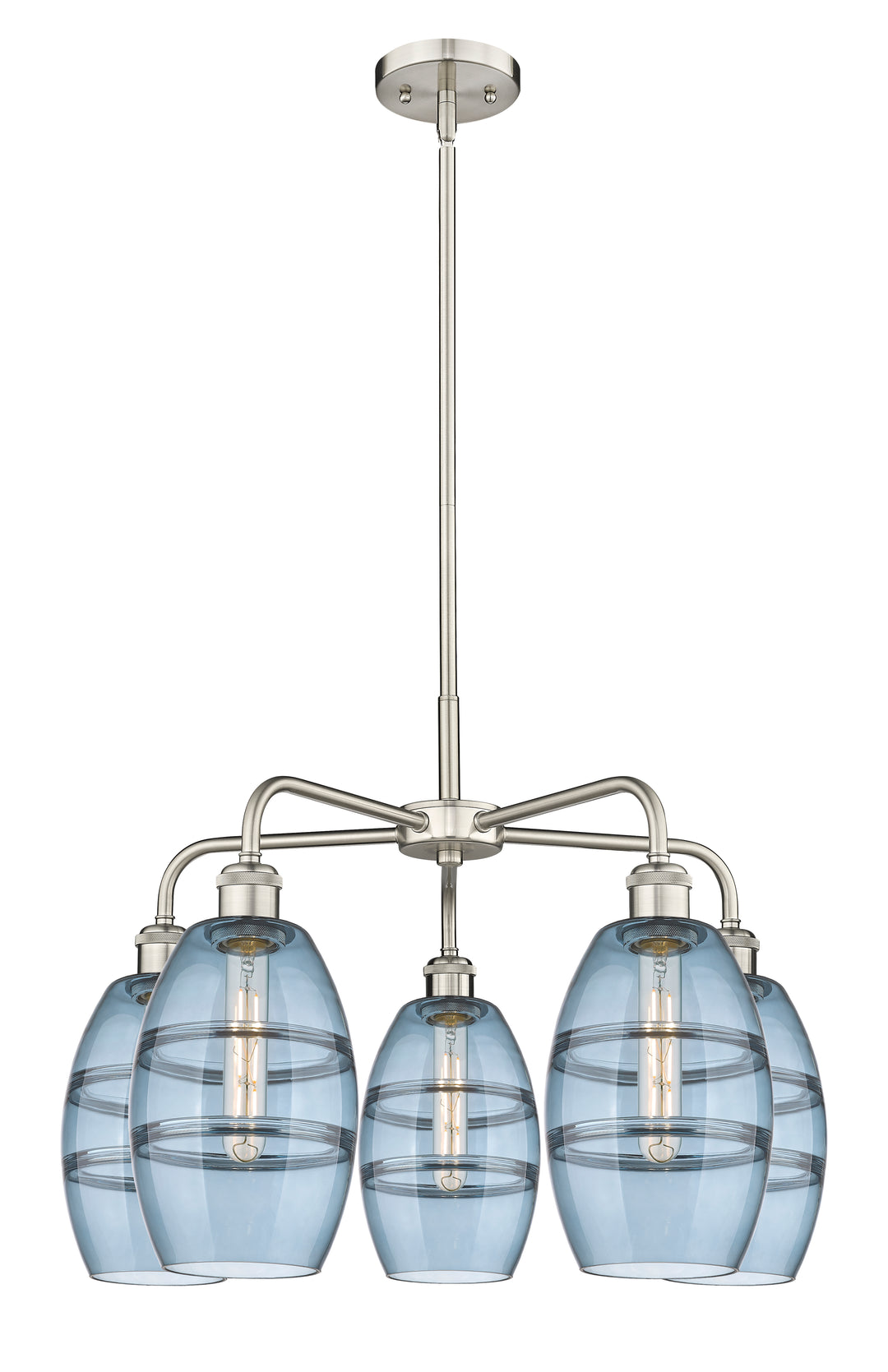 Innovations Lighting Vaz 6" Chandelier - Satin Nickel Chandeliers Innovations Lighting Blue  ; Glass Type: Blue  