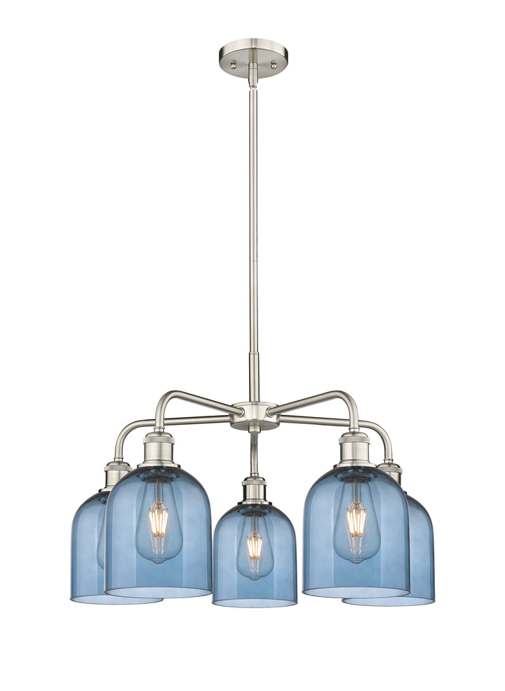 Innovations Lighting Bella 6" Chandelier Chandeliers Innovations Lighting Satin Nickel Blue  ; Glass Type: Blue 