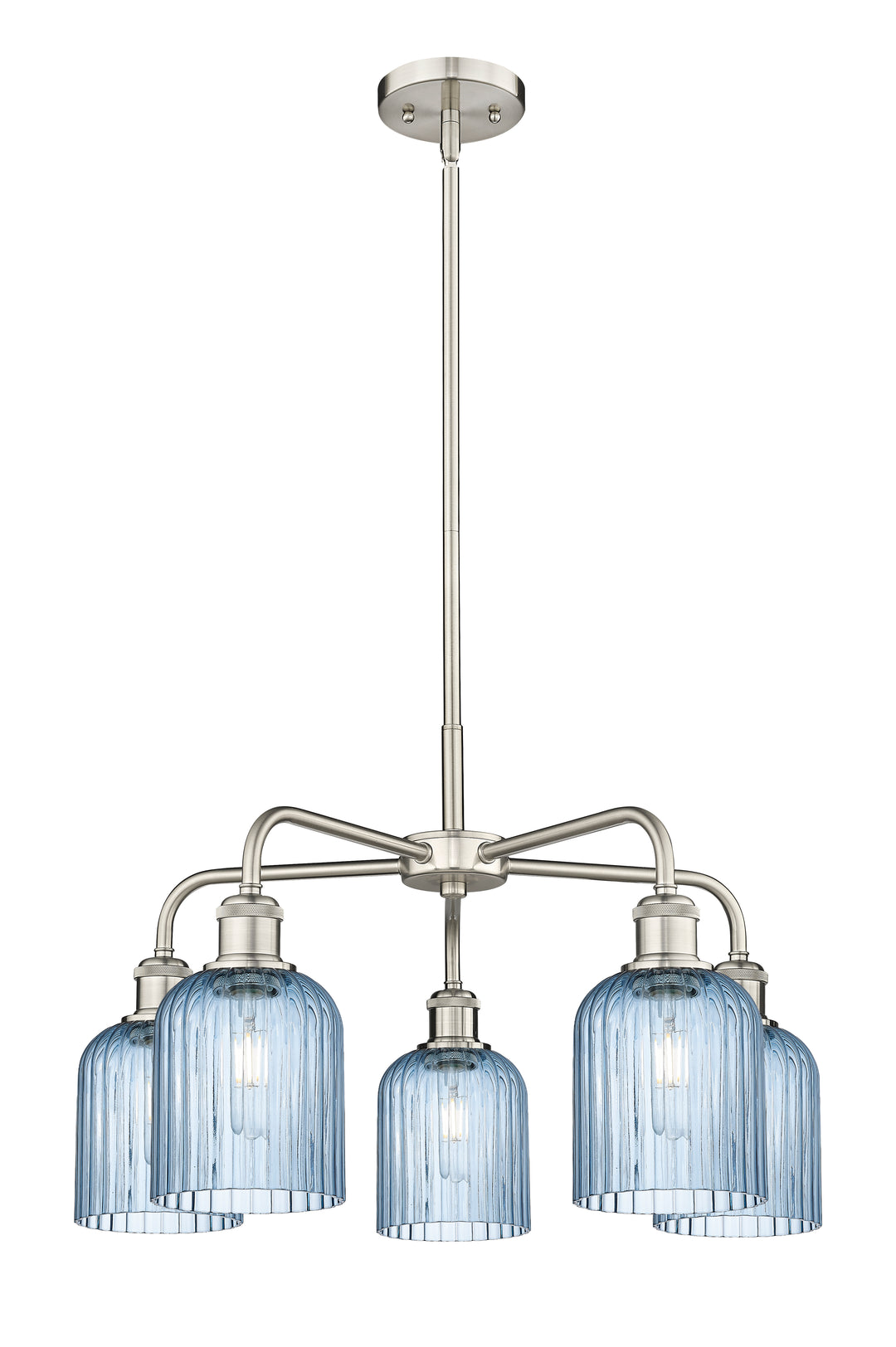 Innovations Lighting Bridal Veil 5" Chandelier Chandeliers Innovations Lighting Satin Nickel Princess Blue ; Glass Type: Princess Blue; Ribbed 