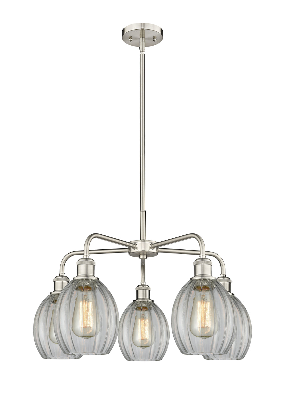 Innovations Lighting Eaton 5.5" Chandelier - Satin Nickel Chandeliers Innovations Lighting Clear ; Glass Type: Transparent; Ribbed  