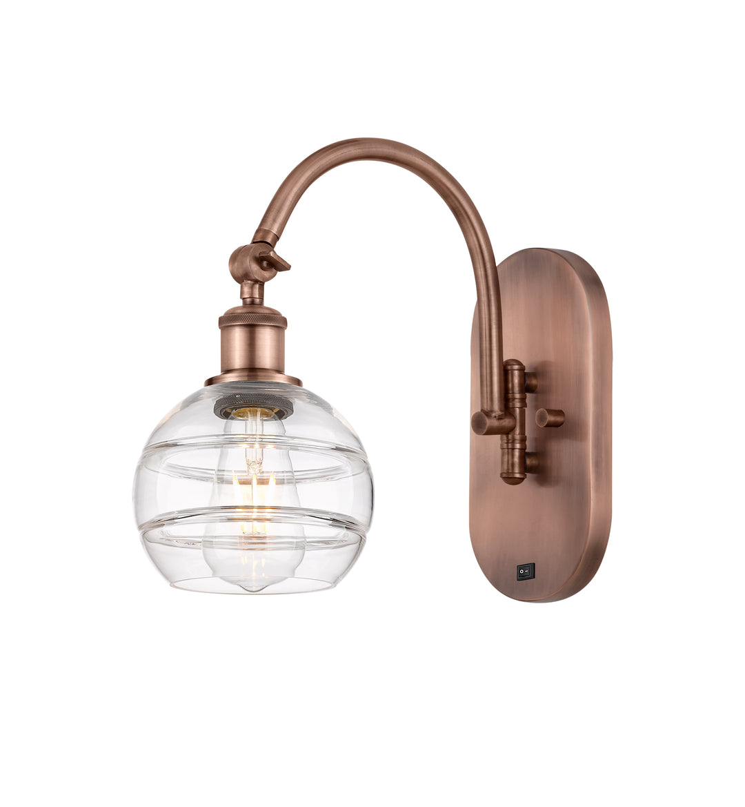 Innovations Lighting Rochester 6" Sconce - Antique Copper Wall Sconces Innovations Lighting Clear ; Glass Type: Clear  