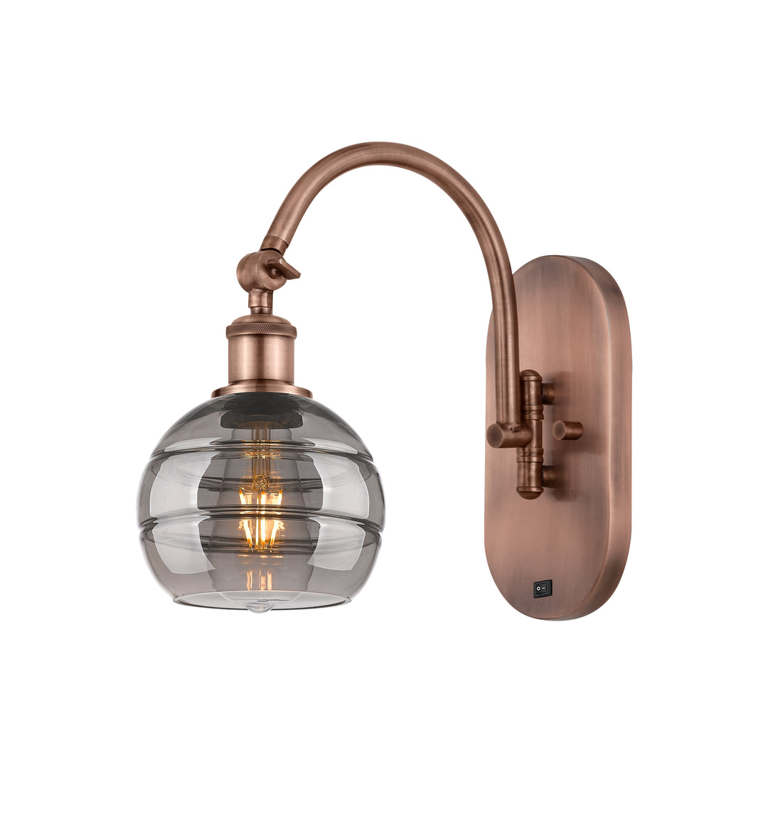 Innovations Lighting Rochester 6" Sconce - Antique Copper Wall Sconces Innovations Lighting Light Smoke ; Glass Type: Smoked  