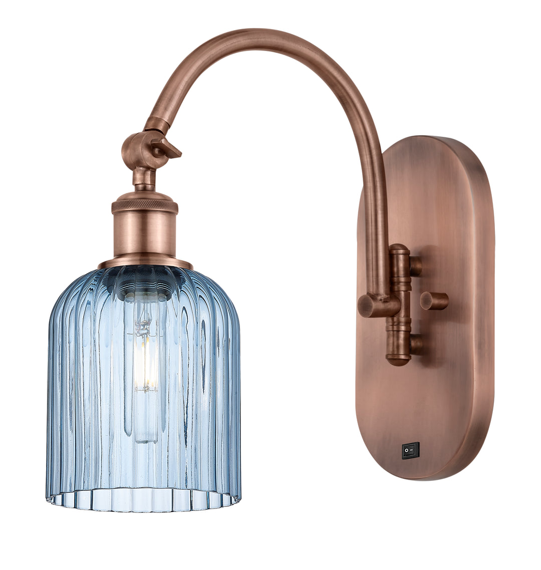 Innovations Lighting Bridal Veil 5" Sconce - Antique Copper Wall Sconces Innovations Lighting Princess Blue ; Glass Type: Princess Blue; Ribbed  