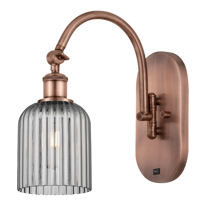 Innovations Lighting Bridal Veil 5" Sconce - Antique Copper Wall Sconces Innovations Lighting Light Smoke ; Glass Type: Light Smoke; Ribbed  