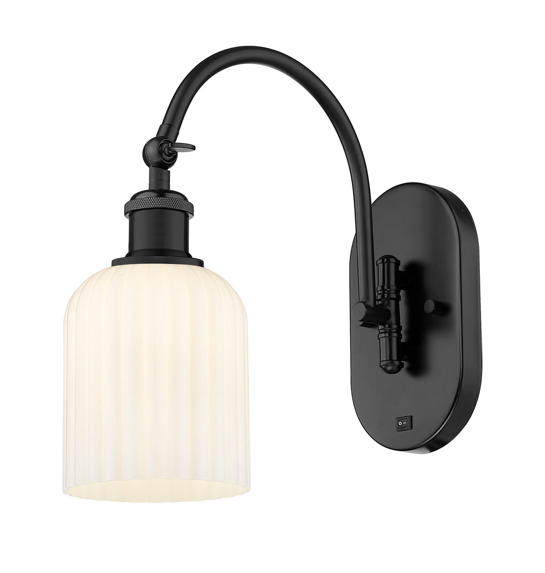 Innovations Lighting Bridal Veil 5" Sconce - Matte Black Wall Sconces Innovations Lighting Gloss White ; Glass Type: Gloss White; Ribbed  