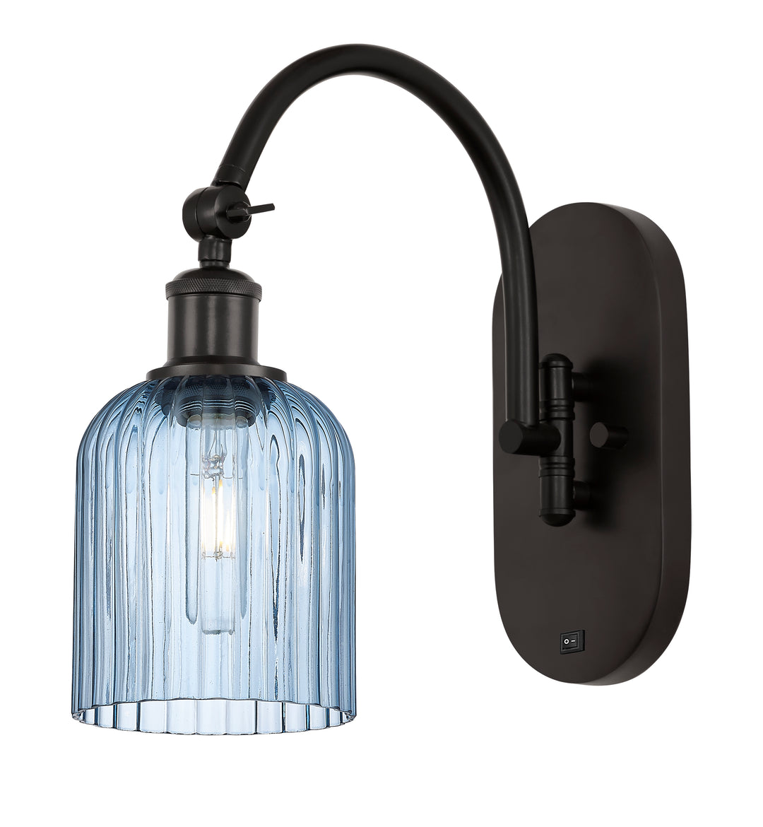 Innovations Lighting Bridal Veil 5" Sconce - Oil Rubbed Bronze Wall Sconces Innovations Lighting Princess Blue ; Glass Type: Princess Blue; Ribbed  