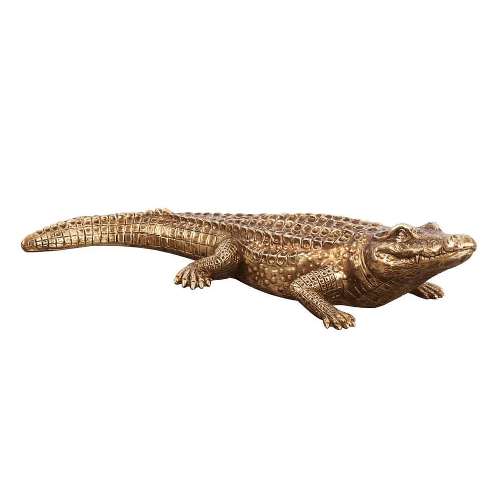 Howard Elliott Collection Antiqued Gold Crocodile Sculpture Sculpture Howard Elliott Collection   