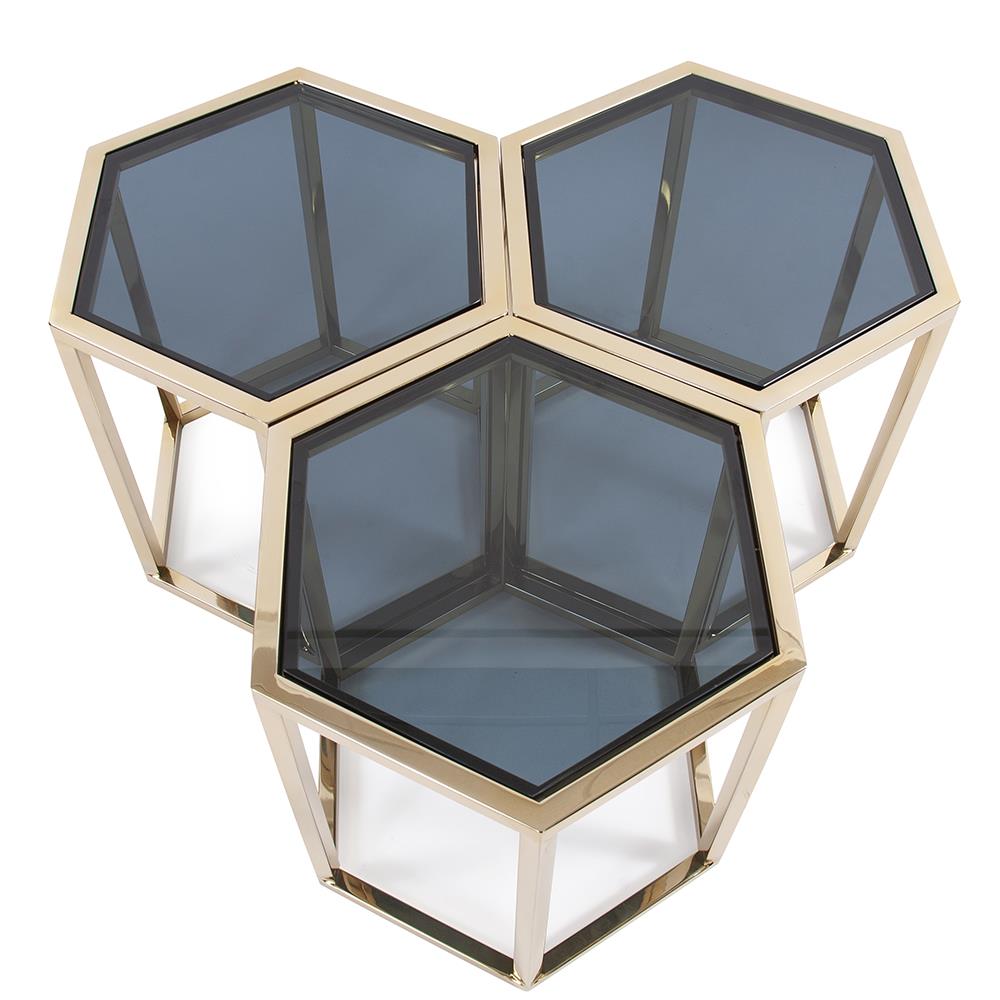 Howard Elliott Collection Hexagonal Gold Stainless Steel Table Set Decorative Tables Howard Elliott Collection   