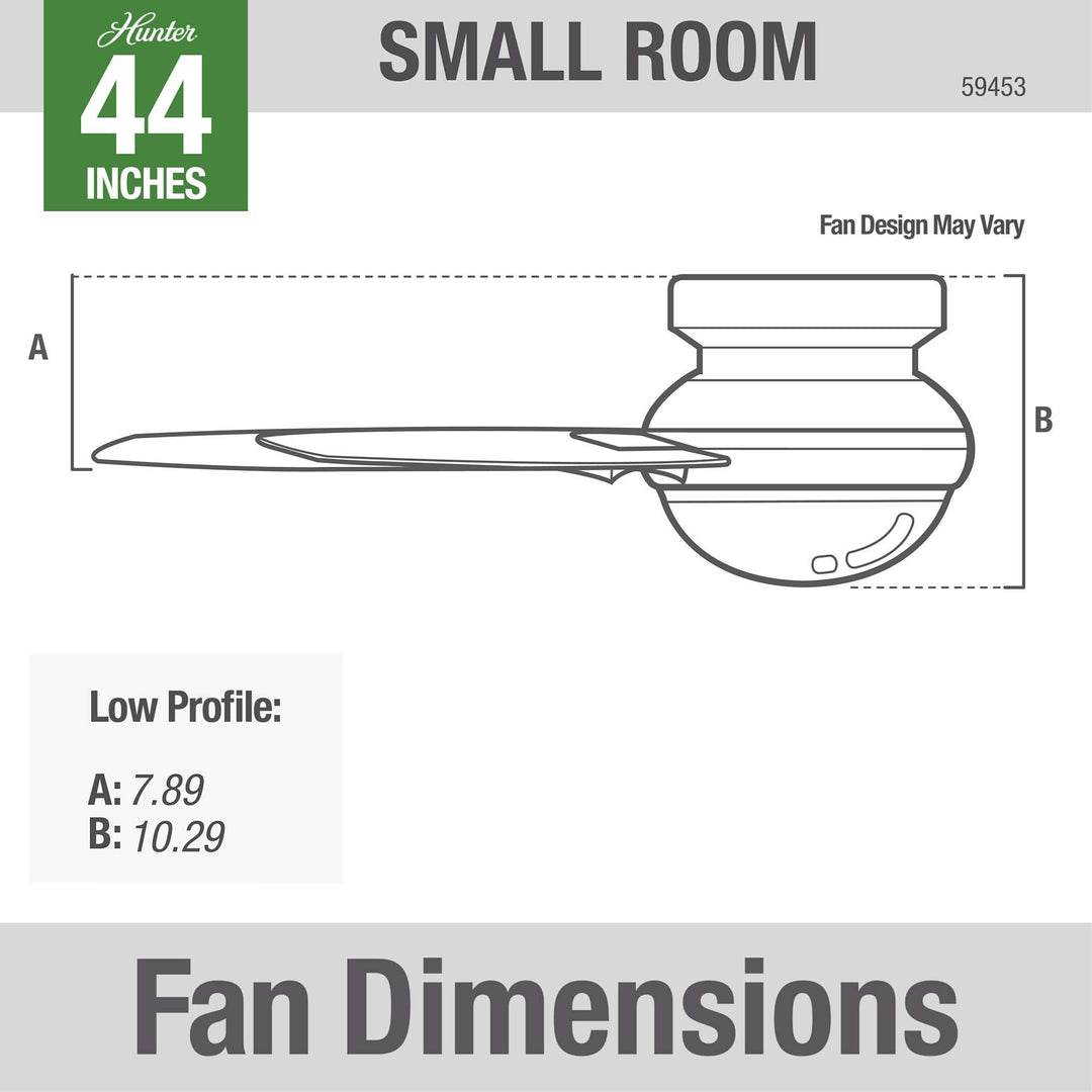 Hunter Minimus Low Profile with LED Light and Remote Control 44 Inch | Matte Black 59453 Ceiling Hugger Fans Hunter   