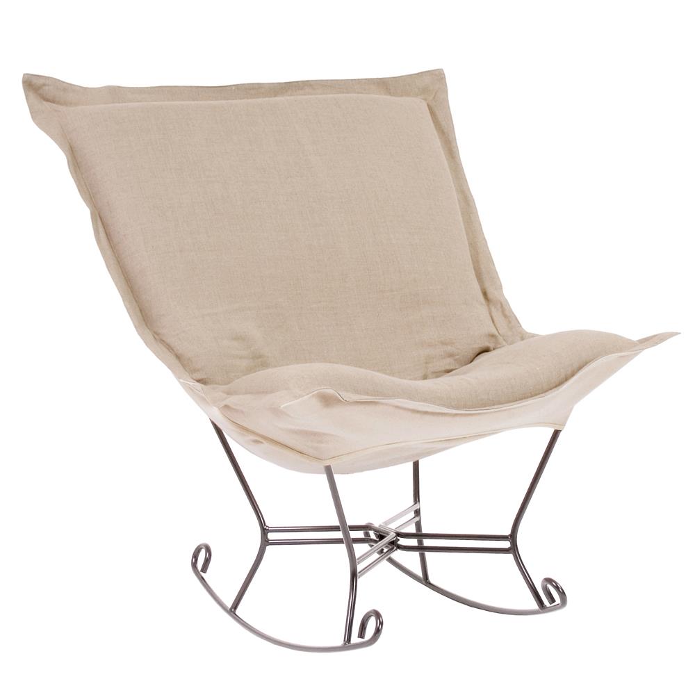 Howard Elliott Collection Scroll Puff Rocker Linen Slub Natural Titanium Frame  Howard Elliott Collection   