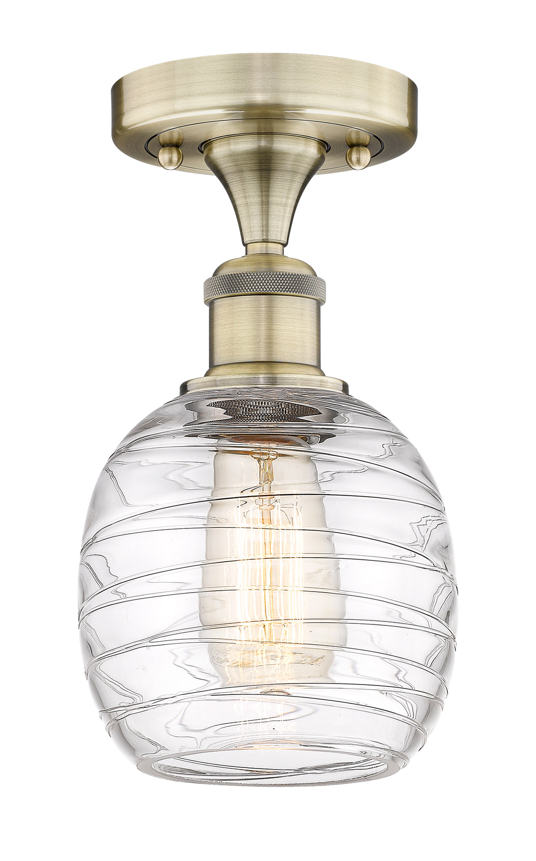 Innovations Lighting Belfast 6" Semi-Flush Mount - Antique Brass Ceiling Semi Flush Mounts Innovations Lighting Deco Swirl ; Glass Type: Clear  