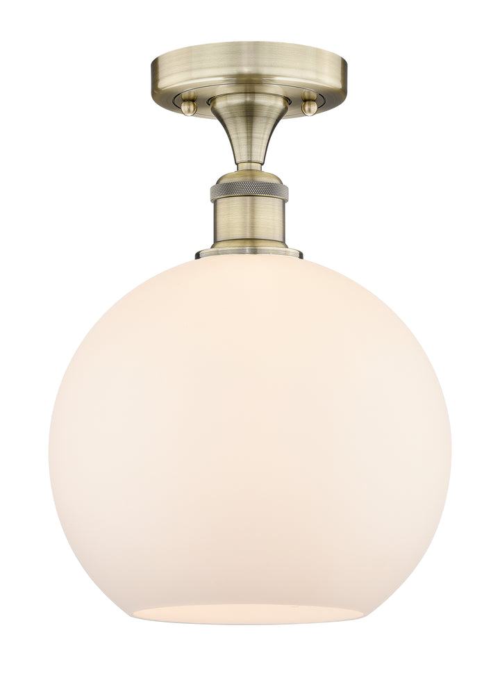 Innovations Lighting Athens 10" Semi-Flush Mount - Antique Brass Ceiling Semi Flush Mounts Innovations Lighting Matte White ; Glass Type: White  