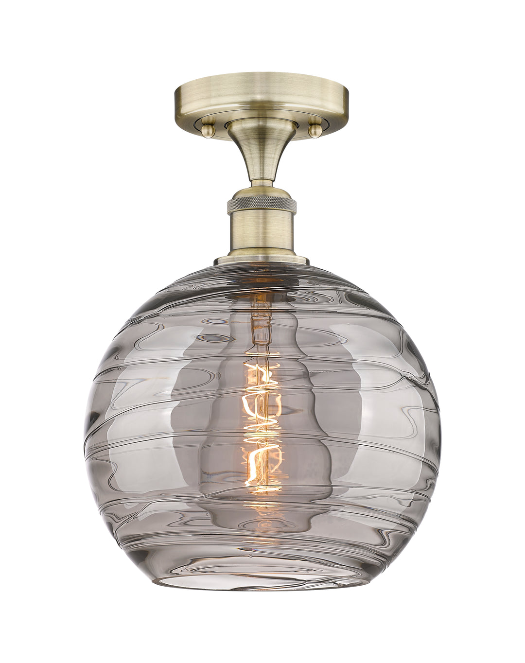 Innovations Lighting Athens Deco Swirl 10" Semi-Flush Mount - Antique Brass Ceiling Semi Flush Mounts Innovations Lighting Light Smoke Deco Swirl ; Glass Type: Smoked  