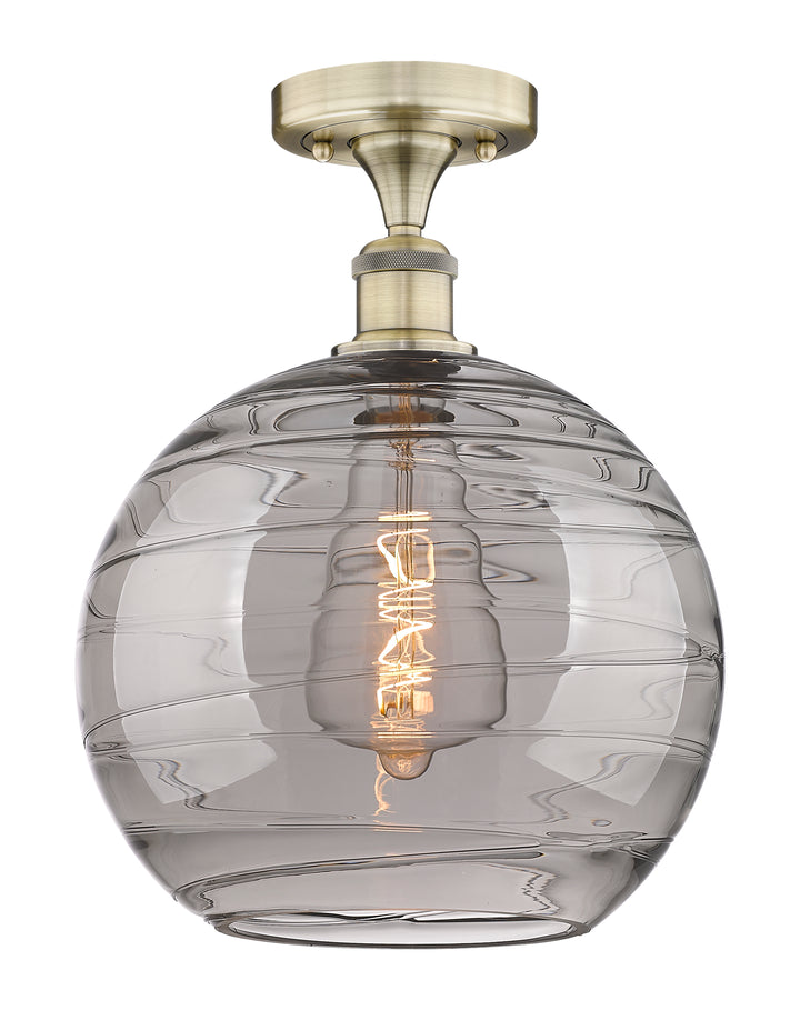 Innovations Lighting Athens Deco Swirl 12" Semi-Flush Mount - Antique Brass Ceiling Semi Flush Mounts Innovations Lighting Light Smoke Deco Swirl ; Glass Type: Smoked  