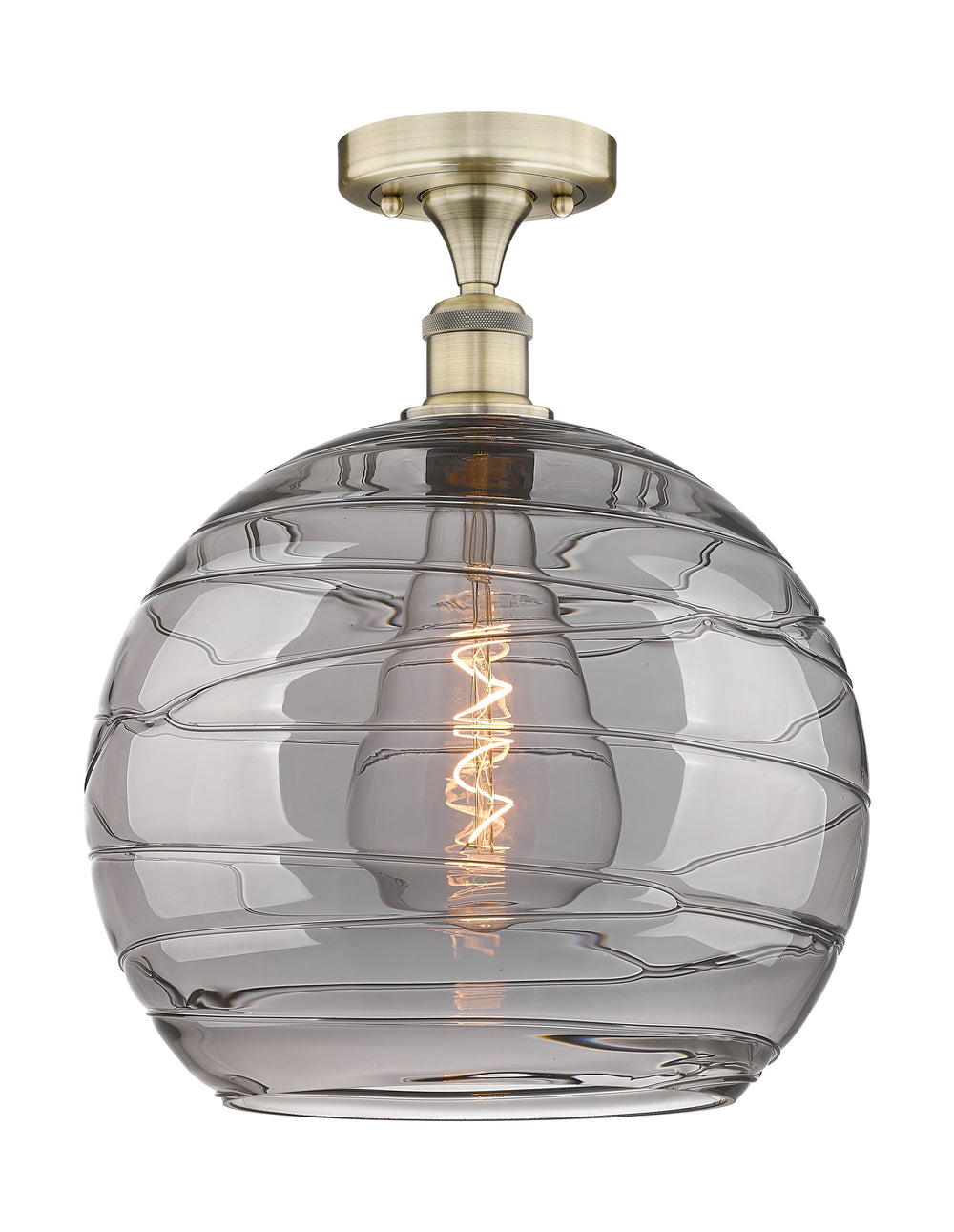 Innovations Lighting Athens Deco Swirl 14" Semi-Flush Mount - Antique Brass Ceiling Semi Flush Mounts Innovations Lighting Light Smoke Deco Swirl ; Glass Type: Smoked  