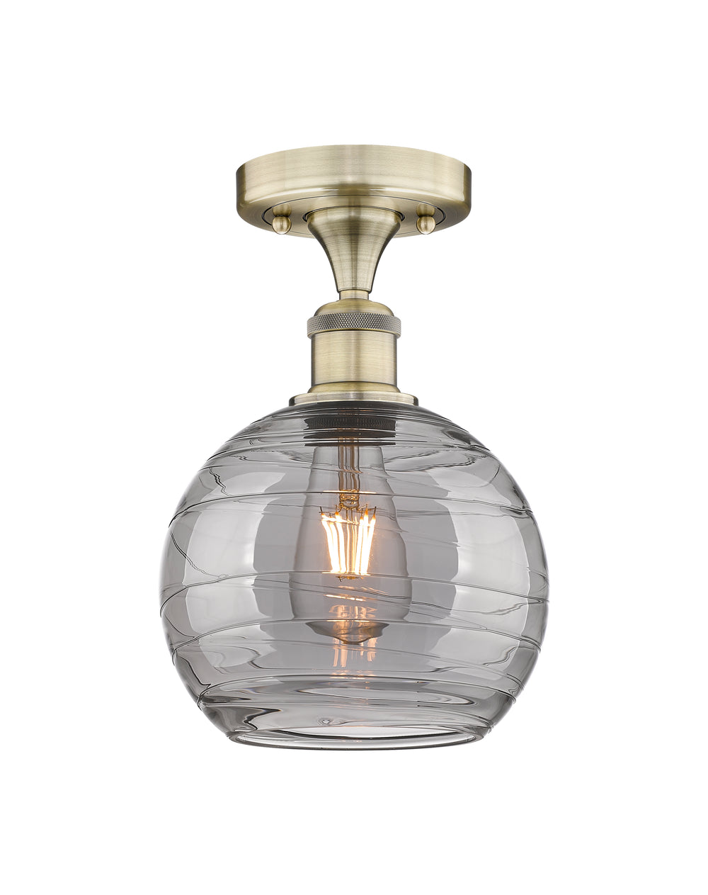 Innovations Lighting Athens Deco Swirl 8" Semi-Flush Mount - Antique Brass Ceiling Semi Flush Mounts Innovations Lighting Light Smoke Deco Swirl ; Glass Type: Smoked  