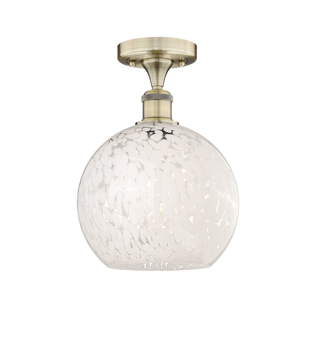 Innovations Lighting White Mouchette 10" Semi-Flush Mount - Antique Brass Ceiling Semi Flush Mounts Innovations Lighting White Mouchette ; Glass Type: White  