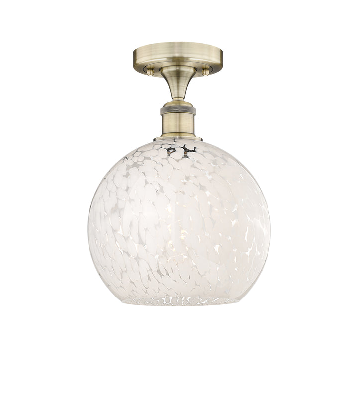 Innovations Lighting White Mouchette 10" Semi-Flush Mount - Antique Brass Ceiling Semi Flush Mounts Innovations Lighting White Mouchette ; Glass Type: White  