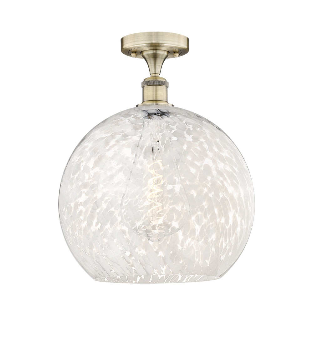 Innovations Lighting White Mouchette 14" Semi-Flush Mount - Antique Brass Ceiling Semi Flush Mounts Innovations Lighting White Mouchette ; Glass Type: White  